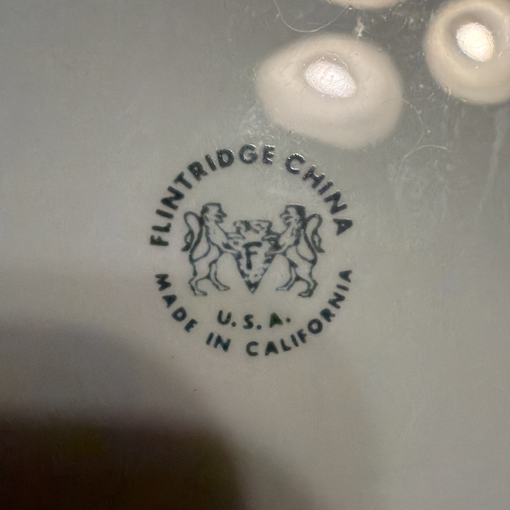 Vtg MCM Flintridge China Misty Leaf Large Covered Vegetable Bowl MINT - Picture 6 of 7